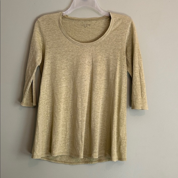 Eileen Fisher Olive Green 3/4 Sleeve Linen Top Size PP/SP - Picture 1 of 4